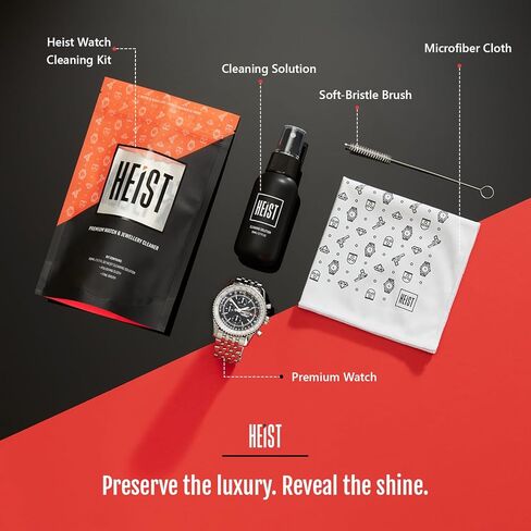 Heist Watch Cleaning Kit, Luxury Cleaner Solution with Microfiber Cleaning-Cloth and Soft Brush, Travel Watch Cleaner-Kit for Stainless Steel, Gold, Ceramic, Rubber, and Leather Watches in Saudi Arabia