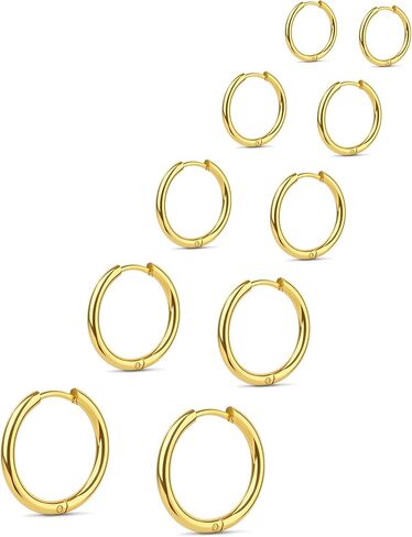 5 Pairs Small Huggie Hoop Earrings for Women, Stainless Steel Lightweight Hypoallergenic Silver/Gold Earrings for Sensitive Ears, Stackable Cartilage Hoop, Minimalist Everyday Jewelry (6/8/10/12/14mm) in Saudi Arabia