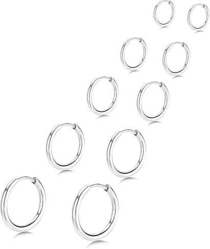 5 Pairs Small Huggie Hoop Earrings for Women, Stainless Steel Lightweight Hypoallergenic Silver/Gold Earrings for Sensitive Ears, Stackable Cartilage Hoop, Minimalist Everyday Jewelry (6/8/10/12/14mm) in Saudi Arabia