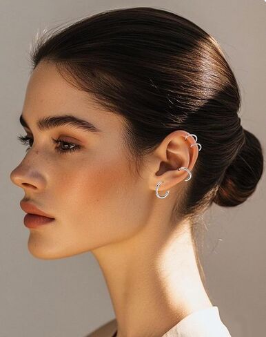 5 Pairs Small Huggie Hoop Earrings for Women, Stainless Steel Lightweight Hypoallergenic Silver/Gold Earrings for Sensitive Ears, Stackable Cartilage Hoop, Minimalist Everyday Jewelry (6/8/10/12/14mm) in Saudi Arabia