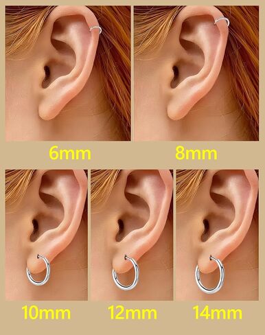 5 Pairs Small Huggie Hoop Earrings for Women, Stainless Steel Lightweight Hypoallergenic Silver/Gold Earrings for Sensitive Ears, Stackable Cartilage Hoop, Minimalist Everyday Jewelry (6/8/10/12/14mm) in Saudi Arabia