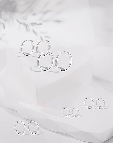 5 Pairs Small Huggie Hoop Earrings for Women, Stainless Steel Lightweight Hypoallergenic Silver/Gold Earrings for Sensitive Ears, Stackable Cartilage Hoop, Minimalist Everyday Jewelry (6/8/10/12/14mm) in Saudi Arabia