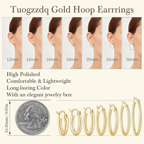 أقراط مطلية بالذهب عيار 14 قيراط للنساء أقراط دائرية مطلية بالذهب عيار 14 قيراط للنساء حلق أنيق للنساء حلق أنيق أنيق للنساء 12/14/16/18/20/25/30 مم in Kuwait