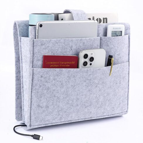 Seefoo Bed Caddy Organizer, Bunk Bed Shelf Caddy with 4 Pockets, Easy Storage as Books, Remotes, Magazine Holder, Sturdy Bedside Organizer for Bed, Bunk, Dorm, Sofa Grey in Saudi Arabia