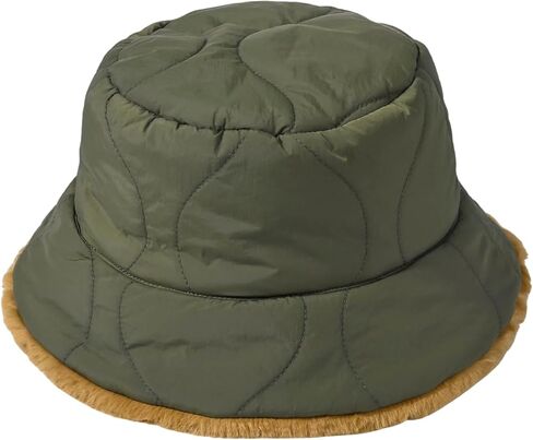 OctMoon Women's Winter Bucket Hat, Fuzzy Lined Nylon Quilted Hat with Metal Detail, Warm Furry Bucket Hat for Cold Weather in Saudi Arabia