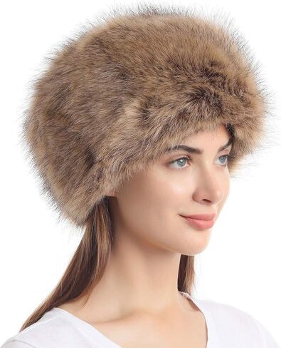 LA CARRIE Women's Faux Fur Hat and Bucket Hat Brown Winter Warm 2pc Set in Saudi Arabia