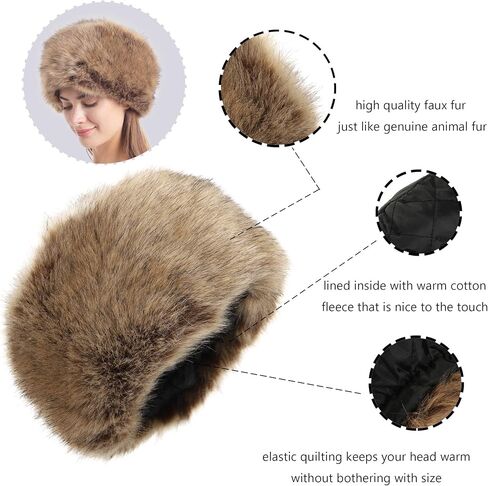 LA CARRIE Women's Faux Fur Hat and Bucket Hat Brown Winter Warm 2pc Set in Saudi Arabia