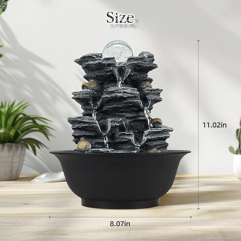 Tabletop Water Indoor Fountain Waterfall Indoor Water Fountains Feng Shui Zen Decorative Desktop Fountain with Colored Led Light and Spinning Ball for Room,Office(Style 1) in Saudi Arabia