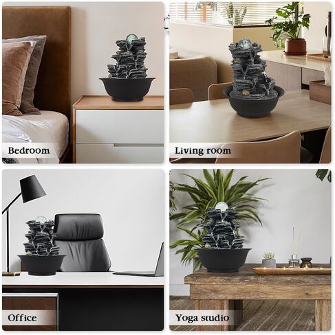 Tabletop Water Indoor Fountain Waterfall Indoor Water Fountains Feng Shui Zen Decorative Desktop Fountain with Colored Led Light and Spinning Ball for Room,Office(Style 1) in Saudi Arabia