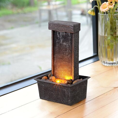 نافورة مياه على سطح الطاولة بإضاءة LED - ميزة شلال ديكور داخلي/خارجي مع أضواء مهدئة ومياه متدفقة للمنزل أو المكتب أو ديكور الحديقة in Kuwait