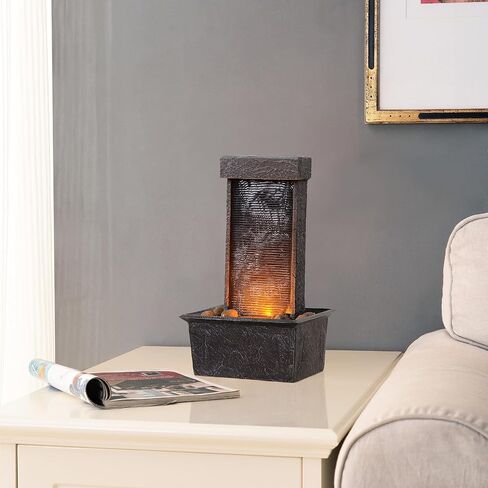 نافورة مياه على سطح الطاولة بإضاءة LED - ميزة شلال ديكور داخلي/خارجي مع أضواء مهدئة ومياه متدفقة للمنزل أو المكتب أو ديكور الحديقة in Kuwait