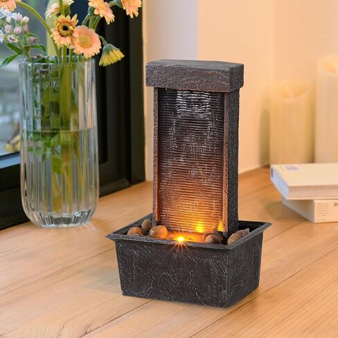 نافورة مياه على سطح الطاولة بإضاءة LED - ميزة شلال ديكور داخلي/خارجي مع أضواء مهدئة ومياه متدفقة للمنزل أو المكتب أو ديكور الحديقة in Kuwait