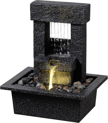 Indoor Tabletop Water Fountain with LED Light – Modern Black Desk Waterfall Feature with Soothing Sounds and River Rocks, Relaxation Zen Decor for Home Office Bedroom in Saudi Arabia