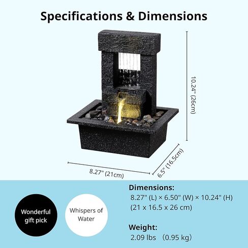 Indoor Tabletop Water Fountain with LED Light – Modern Black Desk Waterfall Feature with Soothing Sounds and River Rocks, Relaxation Zen Decor for Home Office Bedroom in Saudi Arabia