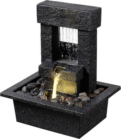 Indoor Tabletop Water Fountain with LED Light – Modern Black Desk Waterfall Feature with Soothing Sounds and River Rocks, Relaxation Zen Decor for Home Office Bedroom in Saudi Arabia