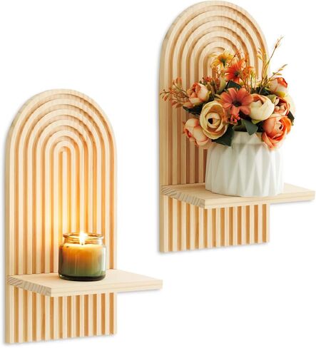 Boho Wall Candle Sconces Set of 2, Rustic Farmhouse Wooden Wall Mount Candle Holders for Bedroom Living Room Bathroom Modern Farmhouse Home Decorations in Saudi Arabia