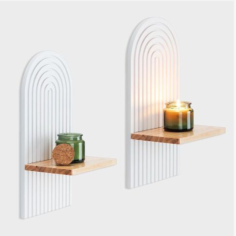 Boho Wall Candle Sconces Set of 2, Rustic Farmhouse Wooden Wall Mount Candle Holders for Bedroom Living Room Bathroom Modern Farmhouse Home Decorations in Saudi Arabia