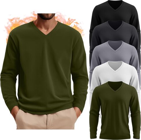 5 Pack Thermal Long Sleeve Shirts for Men V Neck Fleece T Shirt Loose Fit Base Layer Sweatshirts Cold Weather in Saudi Arabia