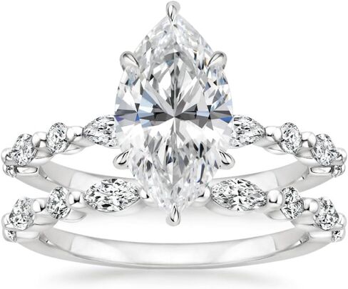 2.5 CT Marquise Cut Moissanite Wedding Ring Set For Women Engagement Bridal Ring Set Antique Alternating Solitaire 925 Silver 10K 14K 18K Solid Gold Anniversary Promise Gifts for Her in Kuwait