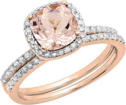 Dazzlingrock Collection 10K Solid Gold Cushion Cut Morganite & Round Cut White Diamond Womens Bridal Halo Engagement Ring Set in Saudi Arabia