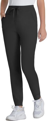 Yoga Scrub Pants for Women Jogger Style, High Rise Slim Fit Scrub Leggings with 5 Pockets, Anti-Wrinkle & Knit Yoga Waistband in Saudi Arabia