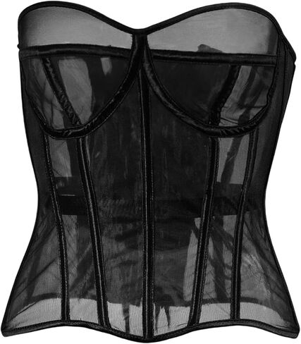 Waist Cincher Seethrough Bustier French Courtstyle Tanks Top Overbust Corset Girdle for Theme Event in Saudi Arabia