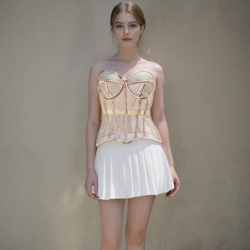 Waist Cincher Seethrough Bustier French Courtstyle Tanks Top Overbust Corset Girdle for Theme Event in Saudi Arabia