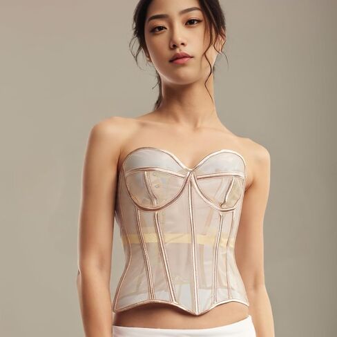 Waist Cincher Seethrough Bustier French Courtstyle Tanks Top Overbust Corset Girdle for Theme Event in Saudi Arabia