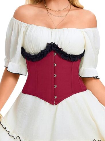 Ruffle Trim Underbust Corset For Women, S-7XL Victorian Belt Lace Up Boned, Retro Bustier Color Block in Saudi Arabia