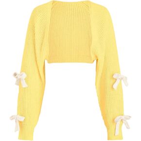 SHENHE Women's Open Front Ribbed Knit Bow Cute Cropped Cardigan Bolero Sweater Shrug in Kuwait