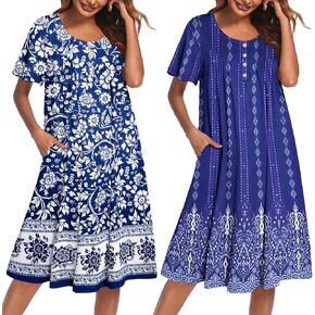 Ekouaer 2 Pack House Dresses for Women with Pockets Short Sleeve Moomoo Nightgown Plus Size Mumu Dress Floral Lounge Dress in Kuwait
