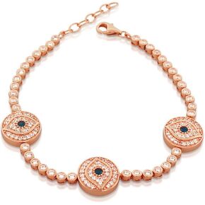 سوار سلسلة My Daily Styles مصنوع من الفضة الإسترلينية عيار 925 باللون الأبيض والأزرق CZ Hamsa Evil Eye للسيدات in Saudi Arabia