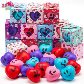Joyin 28 Pack Valentine Heart Jetors - ابتسامة الوجه ألعاب الضغط مع صندوق هدايا تحت عنوان ، ووجه كرات تخفيف الإجهاد الرغوة لصالح الحفلات ، وتبادل الفصول الدراسية ، ومكافأة اللعبة in Kuwait