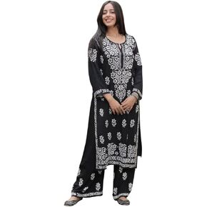 Heavy Embroidered Straight Suit Kurta Set with Pants & Dupatta Heavi Chikankari in Saudi Arabia