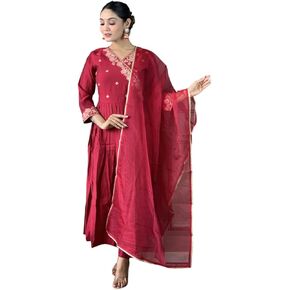 Heavy Embroidered Straight Suit Kurta Set with Pants & Dupatta Heavy Viscose in Saudi Arabia
