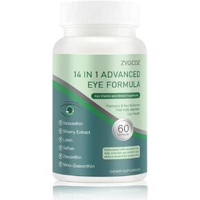 14-in-1 Advanced Eye Vitamin Supplement with Lutein, Zeaxanthin, Bilberry Extract & Zinc for Adults - Supports Vision, Macula & Blue Light Protection - 60 Capsules (01) in Saudi Arabia