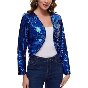 Women's Sequin Shrug Bolero Long Sleeve Collarless Glitter Jackets Sparkly Crop Cardigan in Kuwait