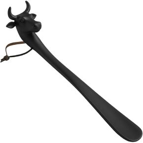 لبيسة بقرة طويلة مقاس 22 بوصة من جيفز - ألومنيوم أسود غير لامع - لبيسة حذاء معدنية مزخرفة لغرفة نوم الرجال أو المدخل - هدية عملية مصنوعة يدويًا in Kuwait