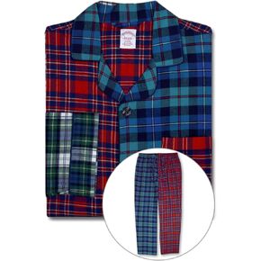Brooks Brothers Mens Flannel Cotton Two Piece Pajama Shirt and Elast Pants Lounge Set, (Large, 201447 Red/Navy Plaid) in Kuwait