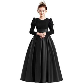 dideyttawl Long Sleeves Junior Bridesmaid Dresses Velvet Satin A-Line Flower Girl Dress Pageant Prom Ball Gown 2541 in Saudi Arabia