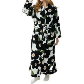 Verdancy Women's Robe Bear Floral Print Plush Fleece with Large Pocket Belted Kimono Loungewear for Fall Winter in Saudi Arabia