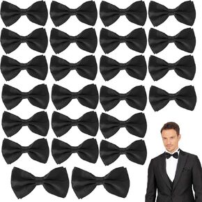 24 Pcs Men's Bow Satin Solid Ties Formal with Adjustable Neck Band Bow Ties,Black Bow Ties for Men for Wedding Celebration Party (Black) in Kuwait