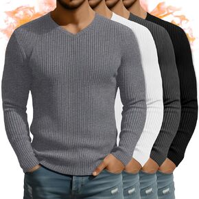 4 Pack Men's Big and Tall Long Sleeve Thermal T-Shirt, Cotton Slim Fit V Neck Ribbed Underwear Base Layer Top in Saudi Arabia