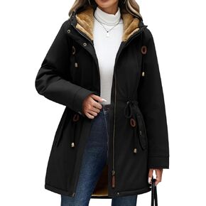 سترة Yusongirl Parka للسيدات مقاومة للماء ومبطنة بالصوف ومعطف شتوي دافئ مع جيوب للتنقل اليومي والخارجي in Kuwait