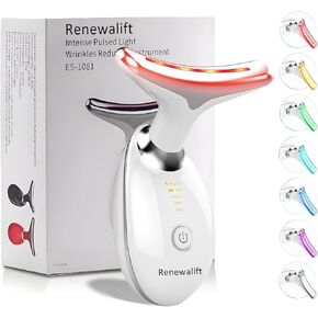 Device | 7-in-1 Red Light Therapy for Face and Neck - 7 Colors, Smart Vibration | Red Light Face Massager Tool - Effectively Remove Wrinkles, Lift Neck, Portable Skin Care Tool (White) in Saudi Arabia