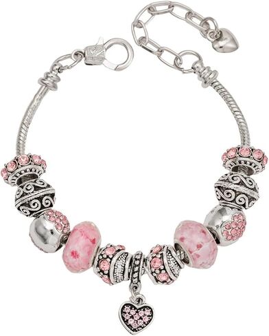 Silver Plated Charm Bracelet Set with Beads and Adjustable Snake Chain, Fits 7.5"+1.5" in Saudi Arabia