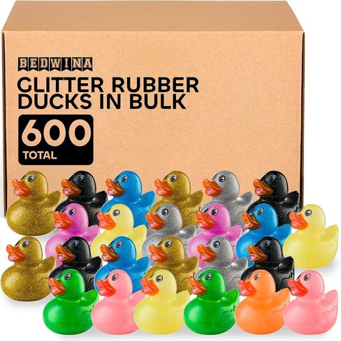 Glitter Rubber Ducks in Bulk - (Pack of 50) Assorted 2-inch Duck Toys for Baby Shower Rubber Duckies, Mini Ducks Bath Toy, Birthday Party Favors Ducks in Kuwait