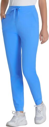 Yoga Scrub Pants for Women Jogger Style, High Rise Slim Fit Scrub Leggings with 5 Pockets, Anti-Wrinkle & Knit Yoga Waistband in Saudi Arabia