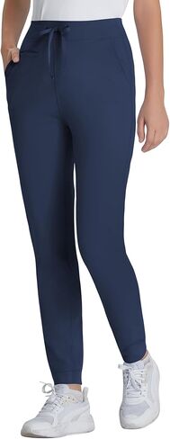 Yoga Scrub Pants for Women Jogger Style, High Rise Slim Fit Scrub Leggings with 5 Pockets, Anti-Wrinkle & Knit Yoga Waistband in Saudi Arabia