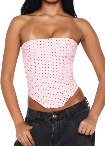 Women Sexy Strapless Corset Tops Mesh Lace Up Back Going Out Bustier Lingerie Y2k Frilled Trim Boned Bodice Tube Top in Saudi Arabia